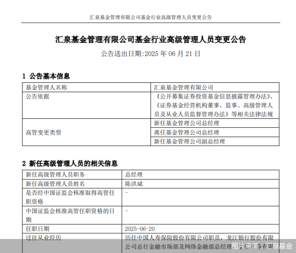 炒股配资官网网址 汇泉基金“元老级”高管离任，陈洪斌正式接棒，如何解决规模困局
